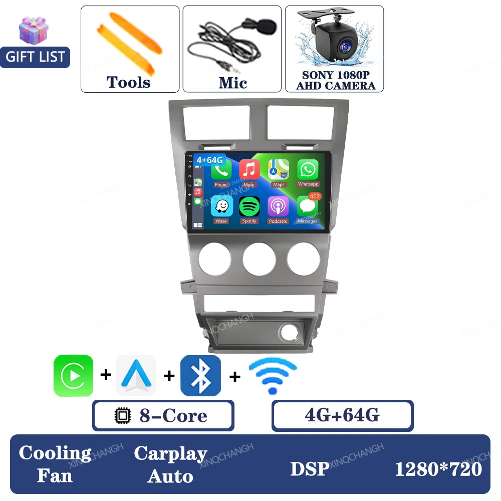Android 15 Autoradio Voor Dodge Avenger JS 2007-2010 Carplay Auto 2DIN GPS 4G LTE 5G WIFI navigatie Qualcomm Head Unit QLED BT