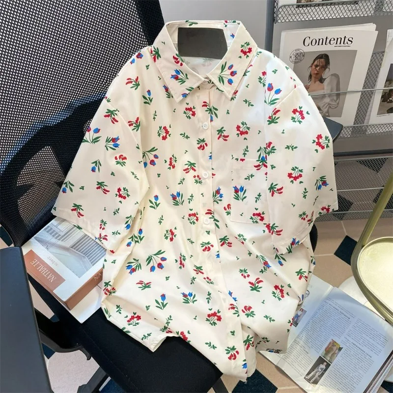 Japanese Vintage Lolita Floral Blouses Women Summer Flower Print Short Sleeve Shirts Female Korean Fashion Elegant Blusas Mujer