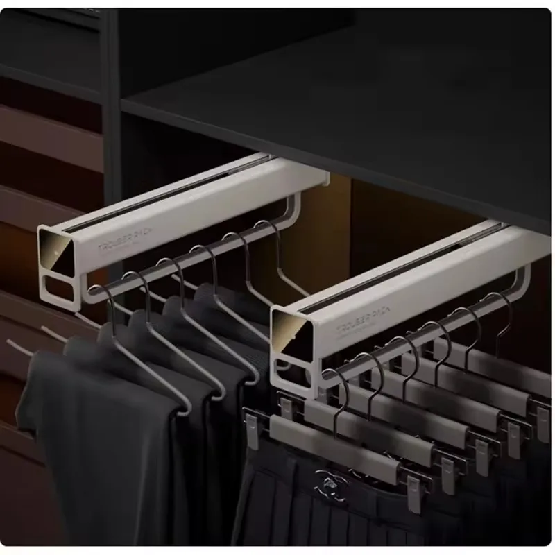 Clothes Rod Storage Wardrobe Longitudinal Vertical Pull-out Hanger Rod Clothes Pass Artifact Pants Rack Telescopic Slide Rail