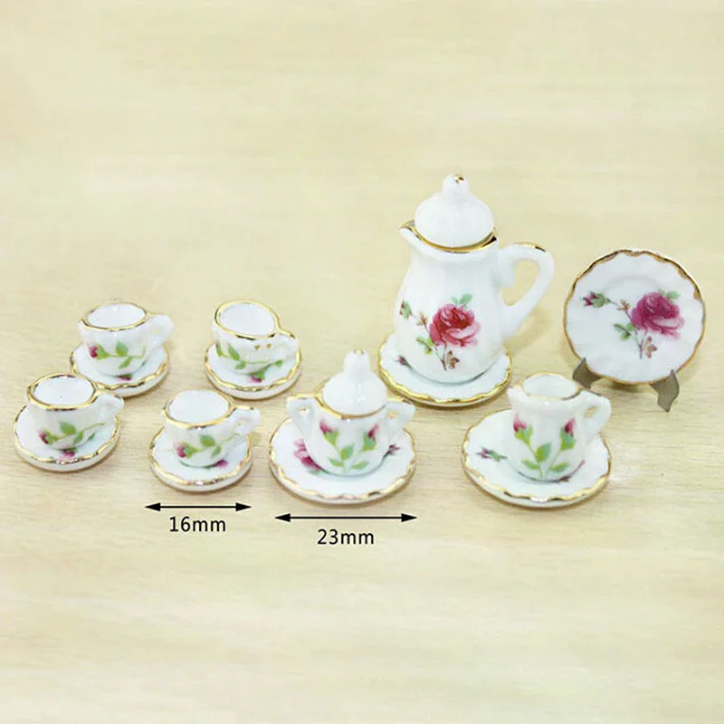 Vaisselle Miniature pour maison de poupée 1:12, 15 pièces, ensemble de tasses à thé en céramique et porcelaine, jouets
