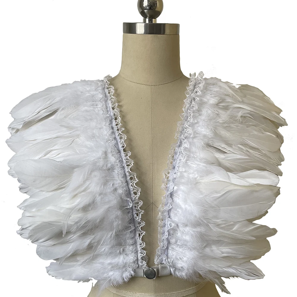 Halloween Party Dance Feather Shawl Bondage Elastic Body Harness White Women Wedding Accessories Angel Wing Adjustable Cage Bra