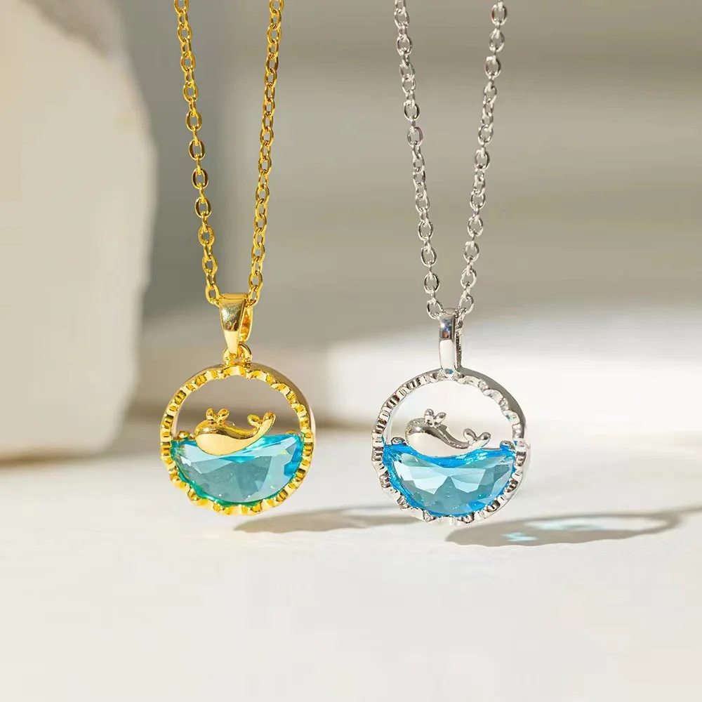 

Fashionable Ocean Whale Crystal Pendant Necklace For Women New Trend Choker Clavicle Chain Jewelry Gift Party