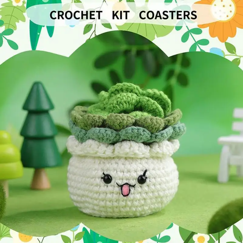 Crochet Plant Coaster Kit Easy Crochet Kit For Kids Crochet Start Kit With Step-by-Step Video Tutorials Easy-to-Learn Complete