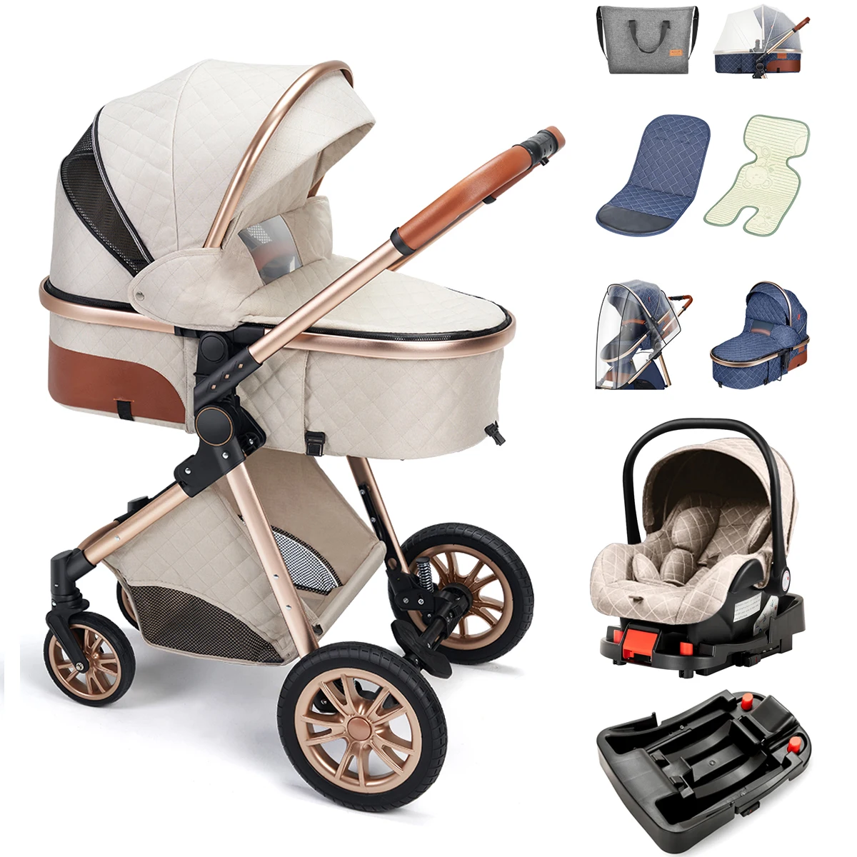 Baby Stroller 3 In 1 High Landscape Stroller For Newborns Infant Portable Baby Carriage With car seat ISOfix Base strollers