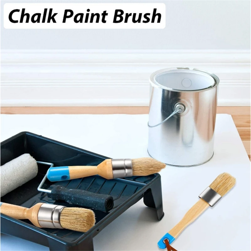 F92C 3x Natural Bristle Brush Chalk and Wax Paint Brush for Home Decor, Project