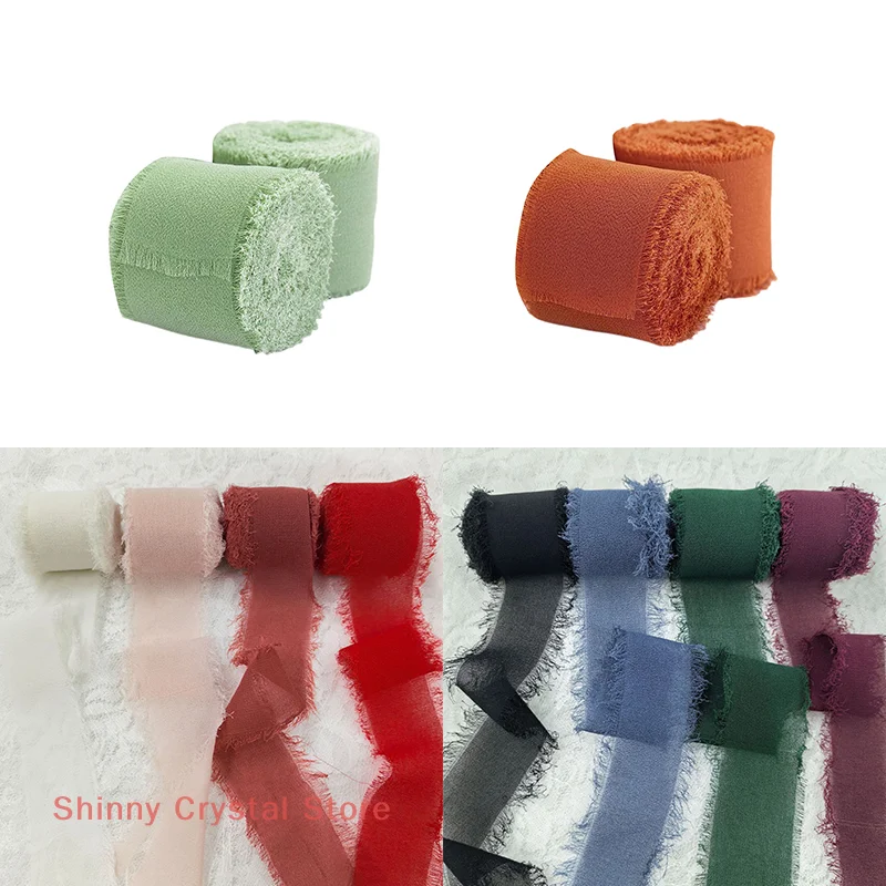 

3/4/5Rolls Handmade Silk Chiffon Ribbon with Frayed Edges for Wedding Decorations, Invitations, Bouquets and DIY Parties