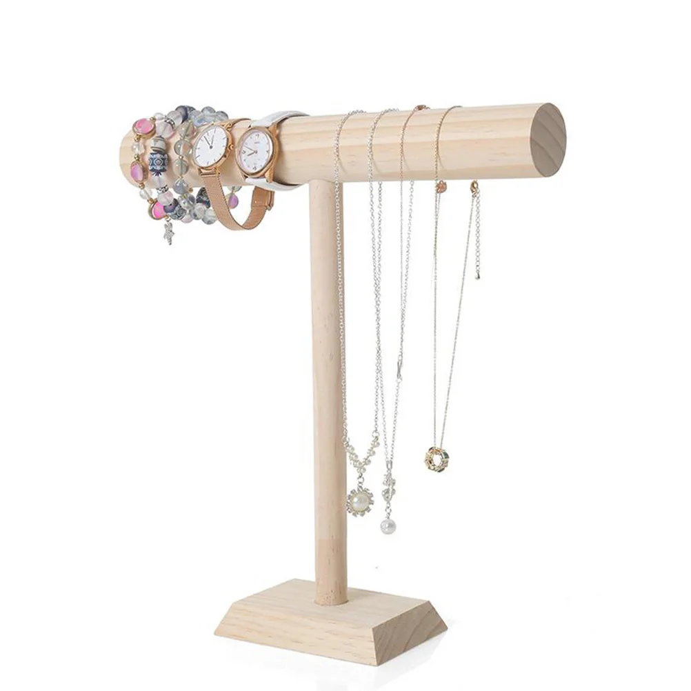 Wooden Jewelry Display Rack T-Bar Bracelets Holder Necklace Stand Organizer Bangle Rack Trade Show Use Necklace Holder