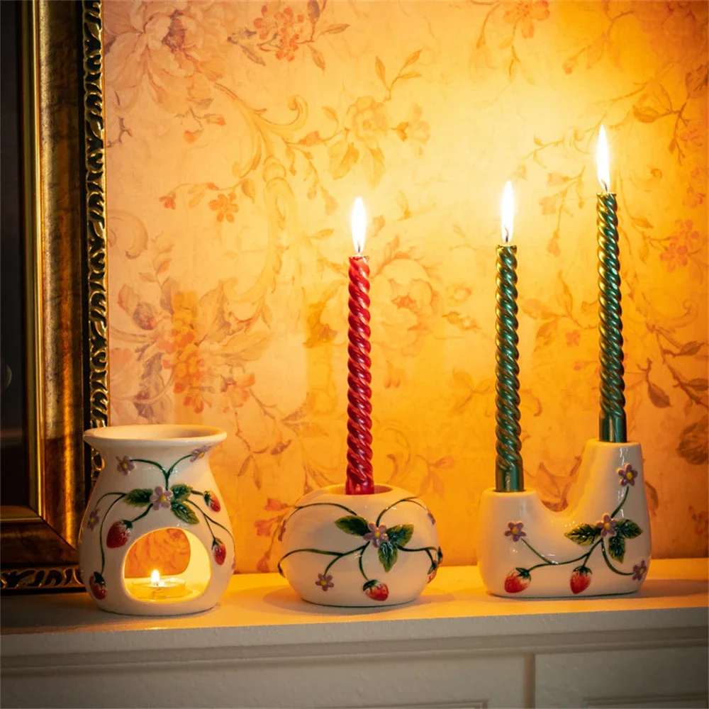 Underglaze Ceramic Candle Holder Candle Aromatherapy Candle Holder Bedroom Household Supplies Strawberry Printed Ornaments