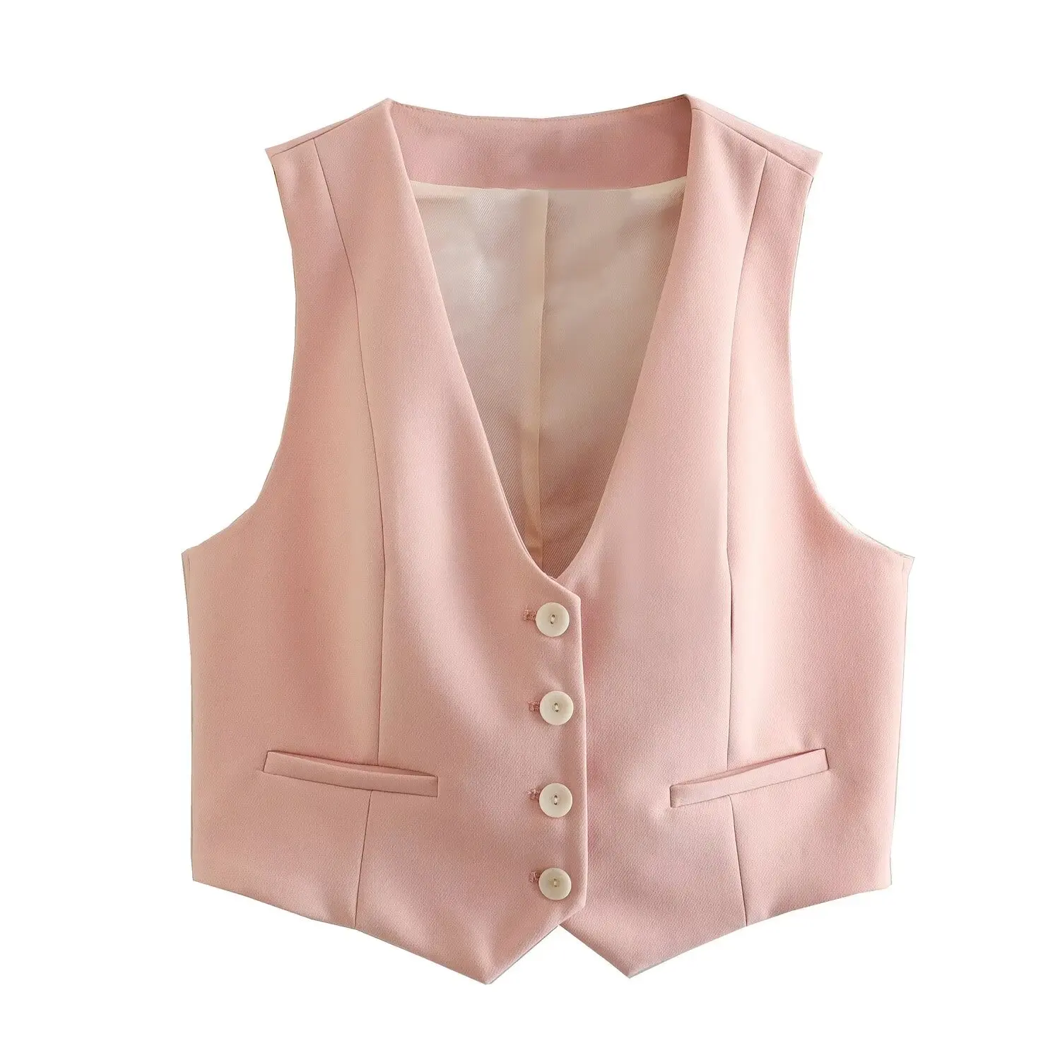 DUOPERI Women Fashion Solid V-Neck Vest Sleeveless Female Chic Office Lady Basic Tops Waistcoat