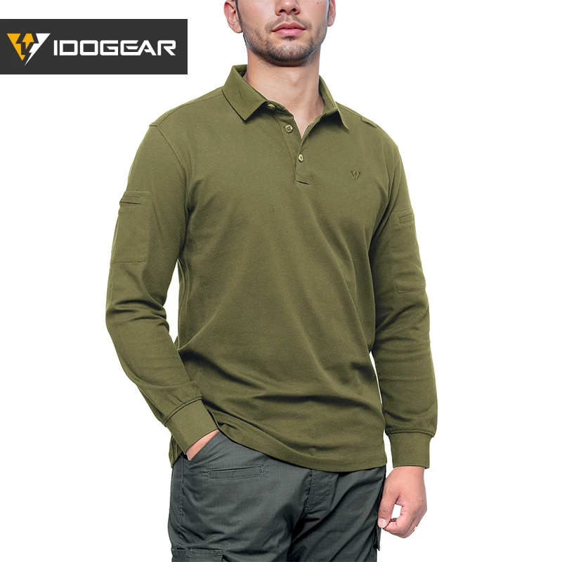 IDOGEAR Tactical Shirt Long sleeves lapel Shirt SORONA Material Breathable Hiking Sports Top 3117