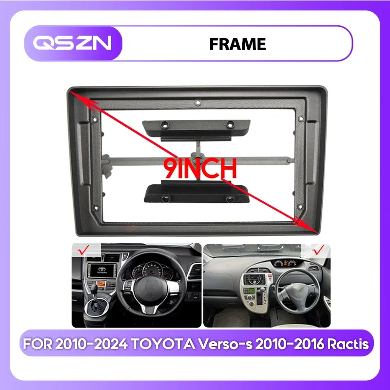 QSZN 9 Inch Car Radio Fascia Frame Cable FOR 2010-2024 TOYOTA Verso-s 2010-2016 Android Dashboard Kit Face Plate Frame