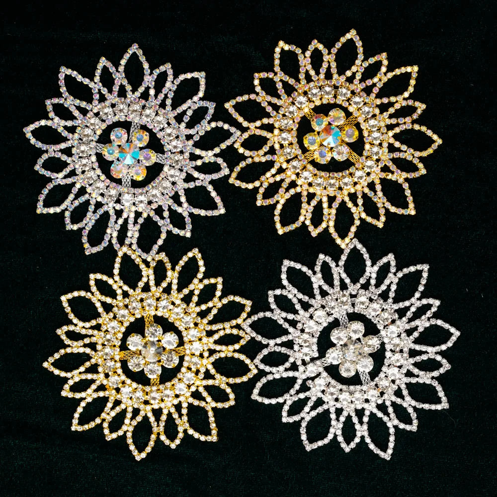 

Bling AB Glass Rhinestone Stitching Flower applique Crystal Patch Sewing Wedding Dresses Garment dress applique sewing applique