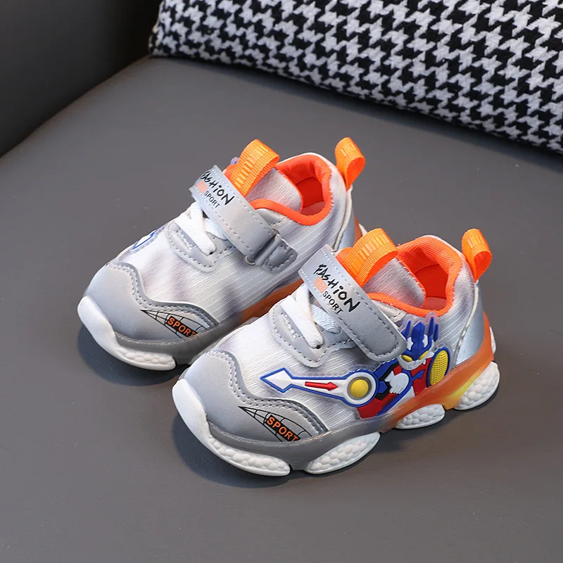 Spring and autumn new bright light mesh sports shoes cartoon breathable non-slip soft soles for children casual shoes