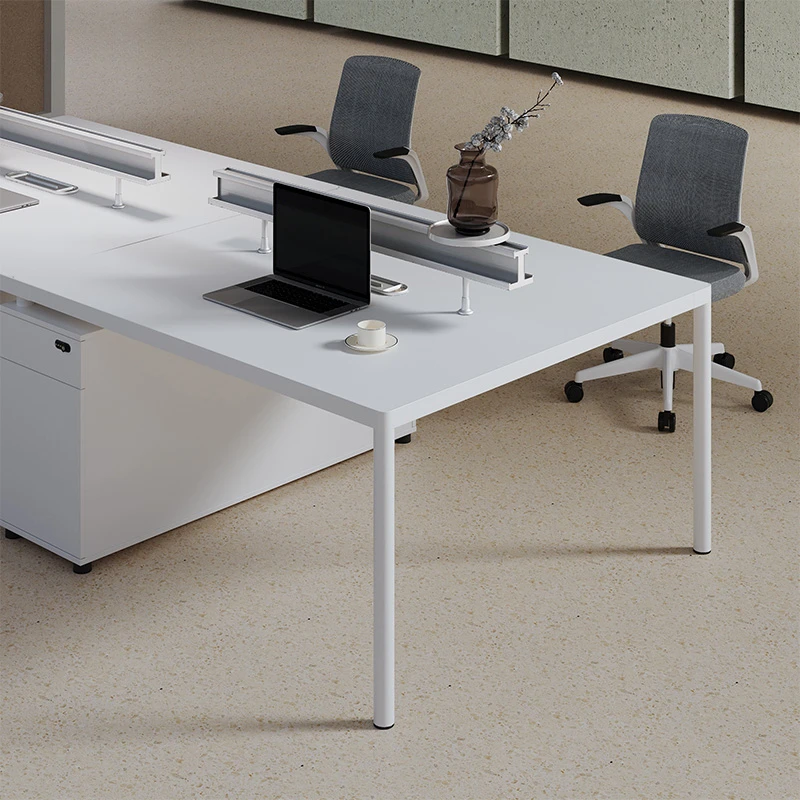 Designer desk, office staff desk, chair combination, screen workstation, four person office furniture