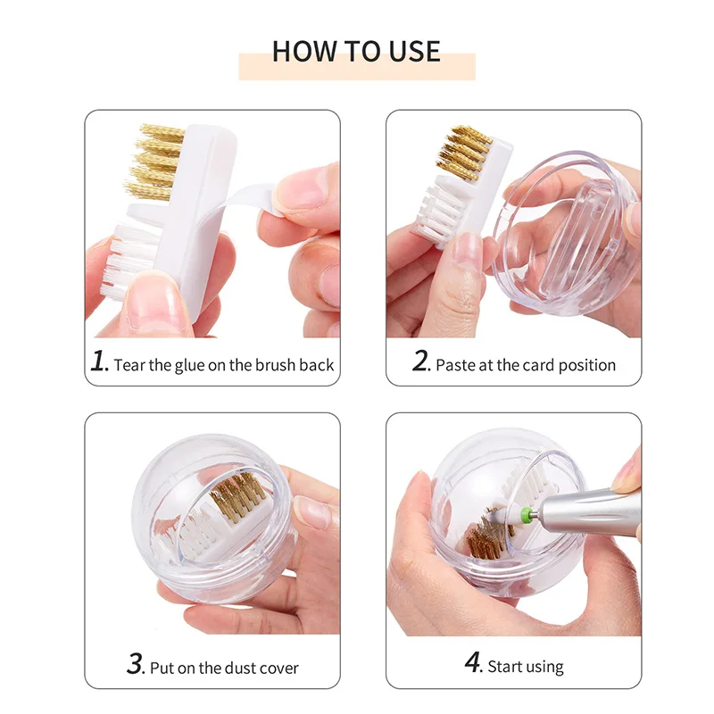 Electric Nail Drill Bits Cleaning Brush with Dustproof Box Portable Manicure Cutter Cleanser Copper Wire Brush Clean Tools