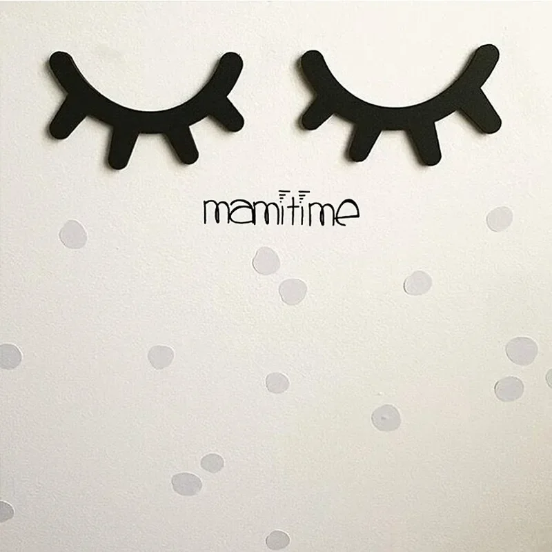 2 stücke Wimpern Wand Aufkleber Wohnzimmer Dekoration DIY Handwerk Cartoon 3D Holz Wand Stickes DIY Nette Wimpern Geschlossen Auge home Aufkleber