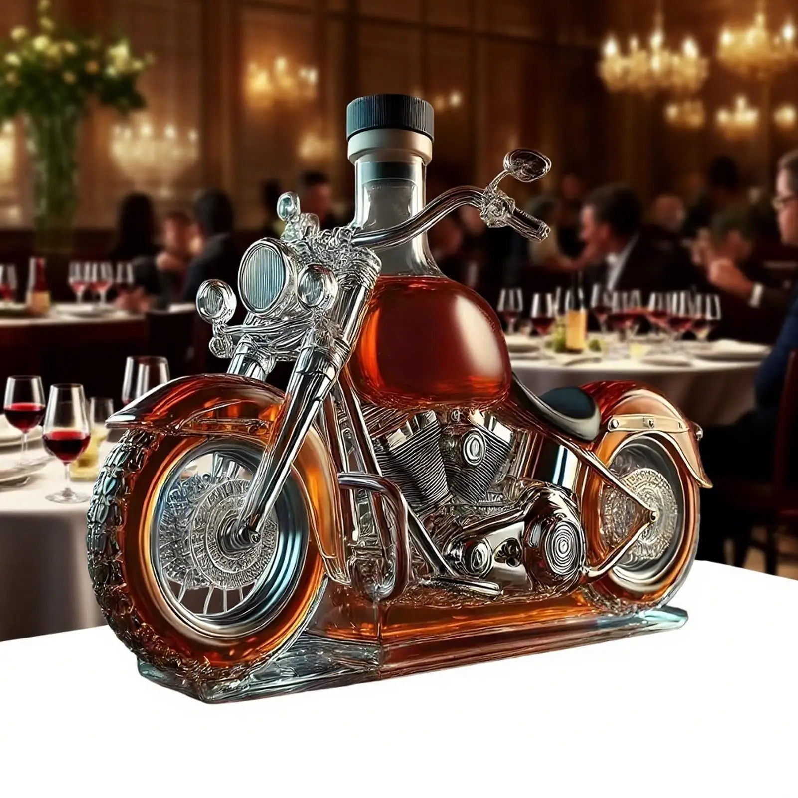 Decantador de whisky de vidrio con forma de motocicleta y aireador de vino, botella decantadora de licor Vintage para whisky, champán, Vodka, decoración de escritorio de Bar