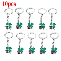 10 Pieces/lot Enamel Four-leaf Clover Ladybug Key Chain Wholesale Alloy Metal Pendant Charms Fashion Keychain Keyring Jewelry
