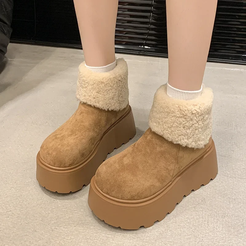 

Round Head Velvet Thick-soled Snow Boots Women's 2024 Winter New Thickened Warm Casual Cotton Shoes Muffin Short Boots Tide