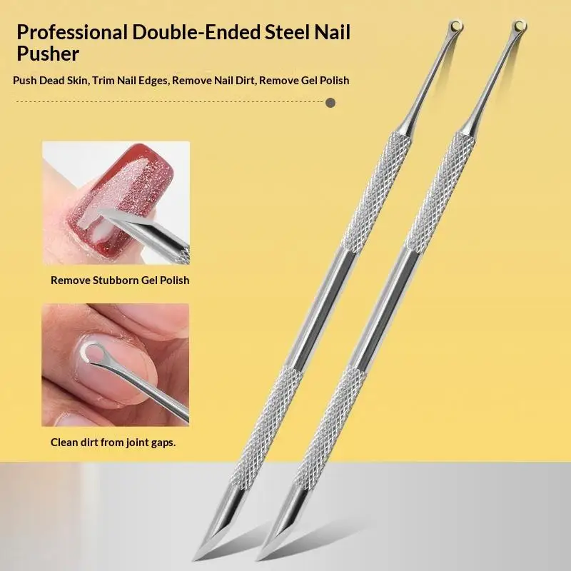 Dual Function Cuticle Pusher And Scraper Stainless Steel Nail Edge Clean Manicure Care Tool