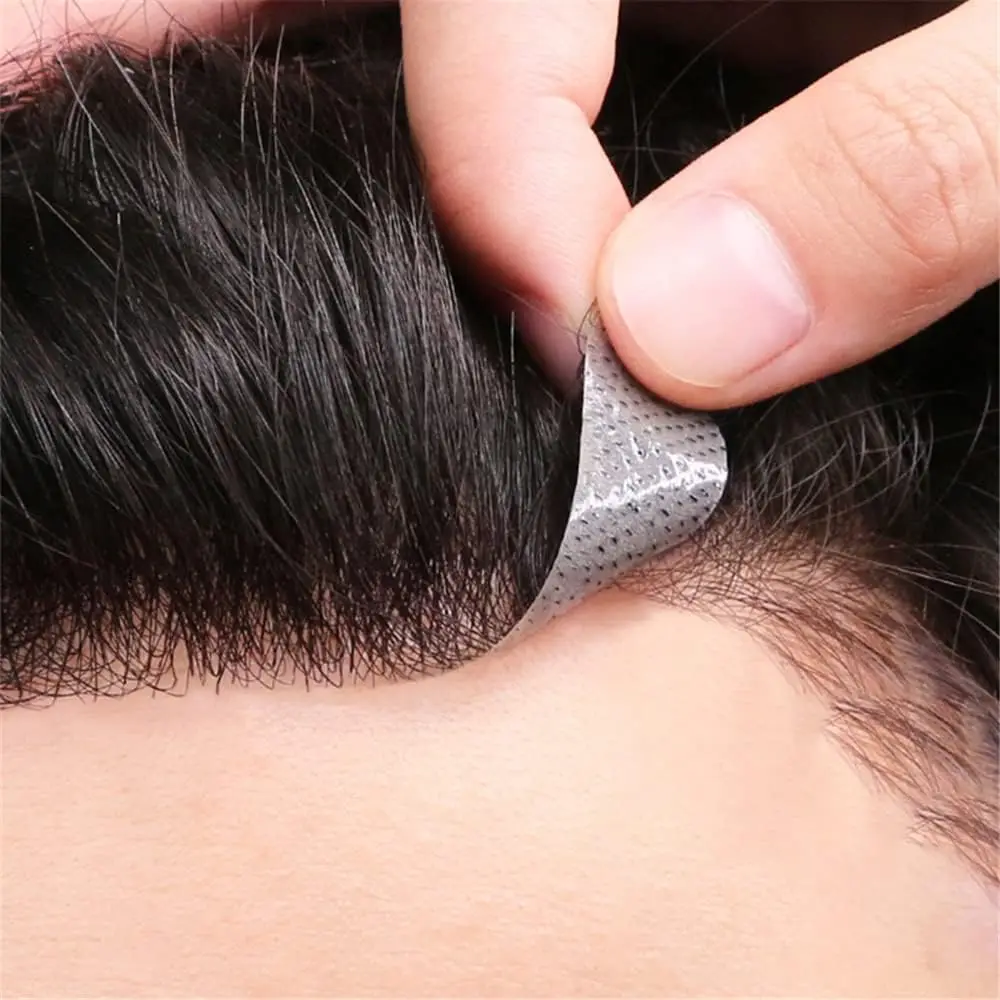 Men's forehead reissue piece 100% real hair PU natural hairline reissue block 1.5 × 16cm black