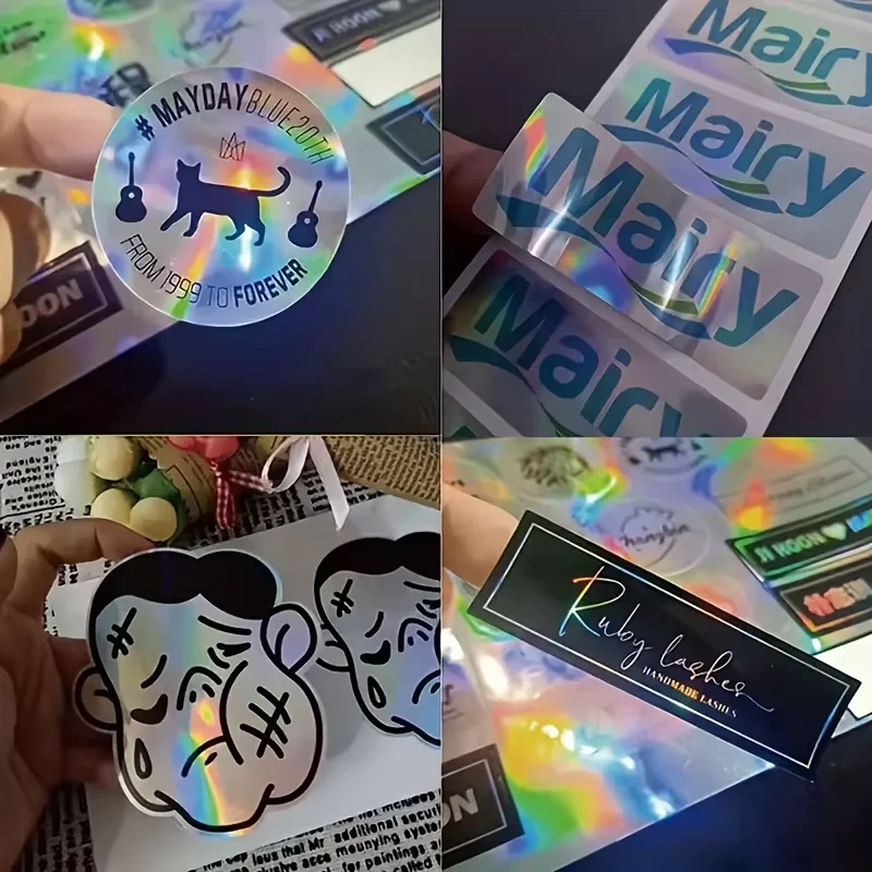100PCS Customizable Holographic Stickers with Logos Laser Silver Surface for Laptops Skateboards Cars Suitable for Weddings