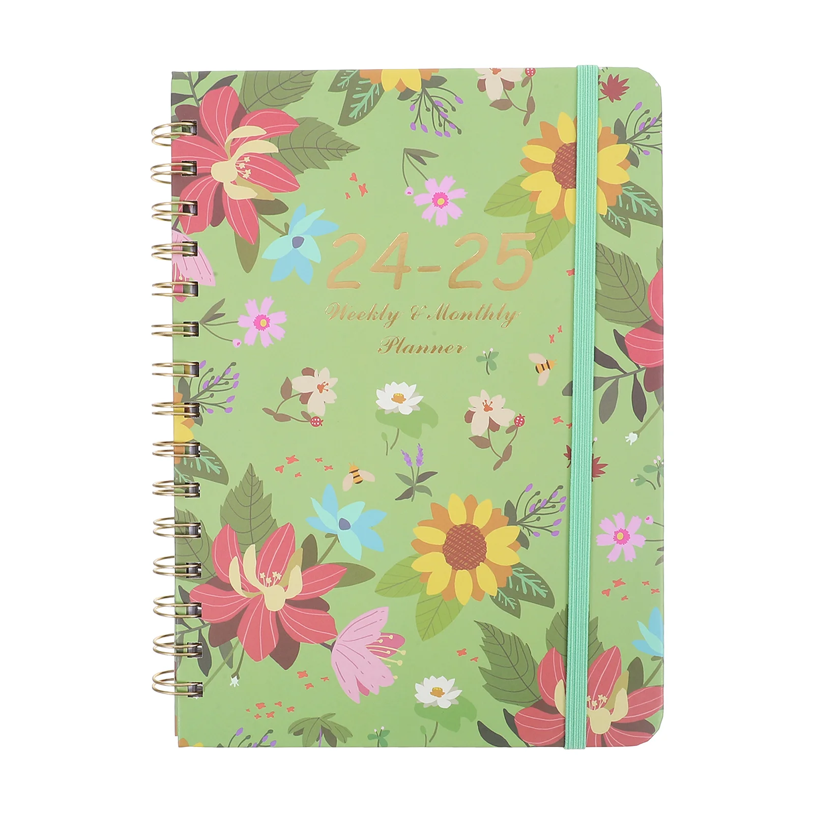 2024 -2025 Agenda Book Planner 2024-2025 Schedule Notebook The Monthly Flowers Light Green Weekly Calendar