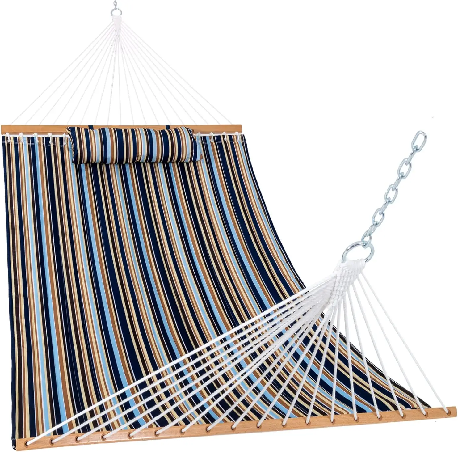 12FT Quilted Fabric Hammock with Pillow, Double 2 Person Hammock with Spreader Bar for Outdoor Outside Patio Garden Yard Pool