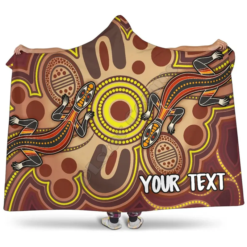 Custom Australia Aboriginal Hooded Blanket Turtle Circle Dot Painting Art 3D Printed Wearable Blanket Adults For Kids Blanket