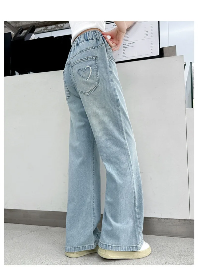 OLEKID Frühlings-Jeans für Mädchen mit Taschen, Kinder-Denim-Hose mit lockerem, elastischem Bund, 4-14 Jahre, Mädchenhose, Babyhose – Detail 10