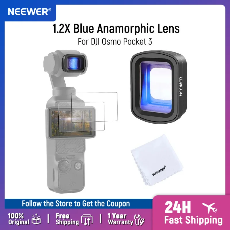 

NEEWER 1.2X Blue Anamorphic Lens Magnetic Widescreen Blue Streak Effect Lens for DJI Osmo Pocket 3 Creator Combo Accessories