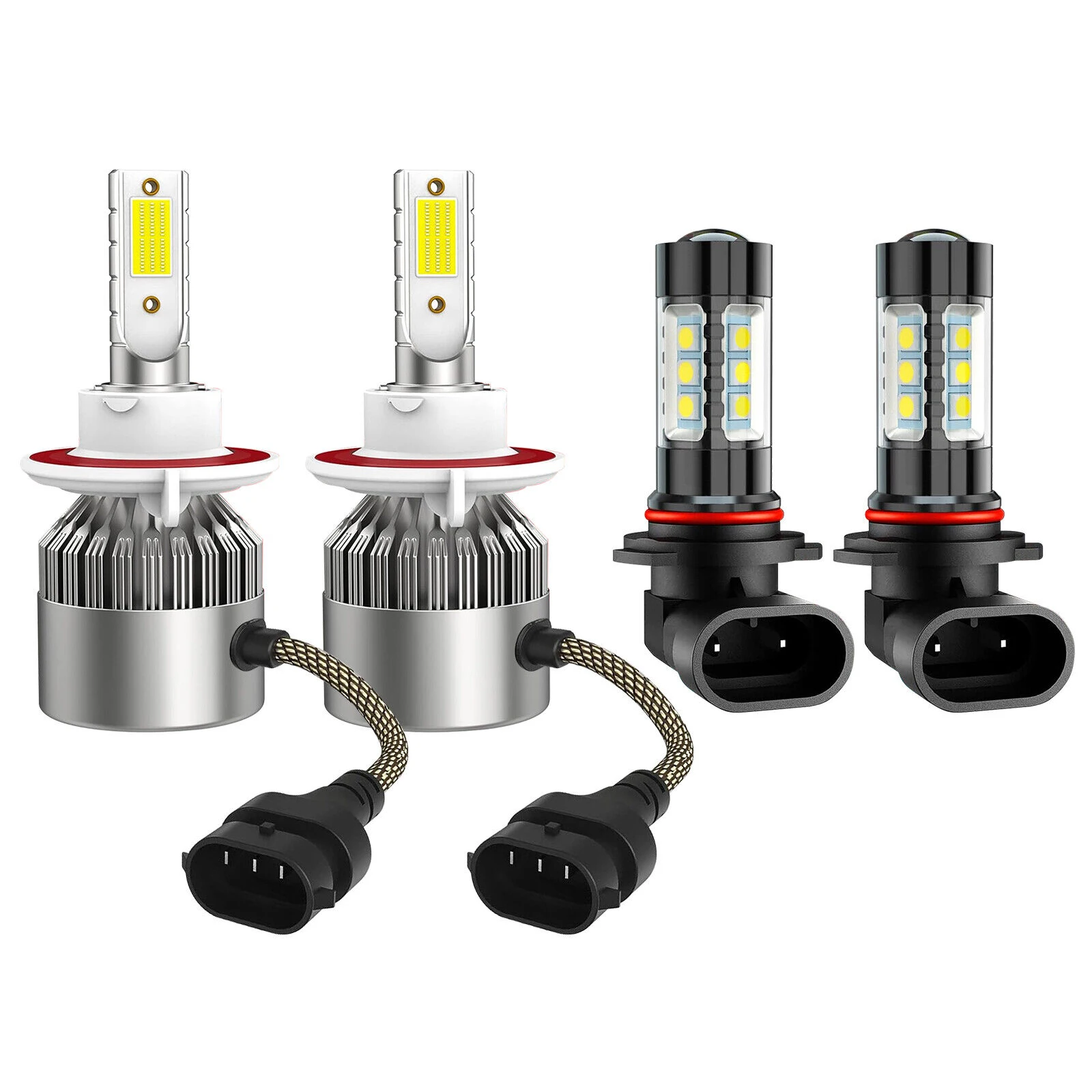 4Pcs Car Headlight Bulbs Set 8000K LED Headlight Hi/Lo Fog Light 4 Bulbs Combo Kit For Ford F-150 Car Accessories Replacement