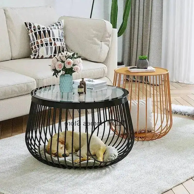Transparent Tables Metal Round Floor Cute Glass Small Coffee Side Cheap Table Modern Design Mesa Entrance Hall Furniture