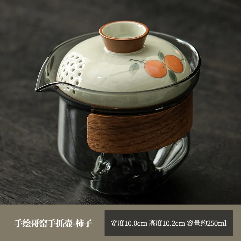 Hand-Painted Clay Quick Tea Cup Portable Travel Tea Set Outdoor Glass Teapot One Pot Three Cups Small Set