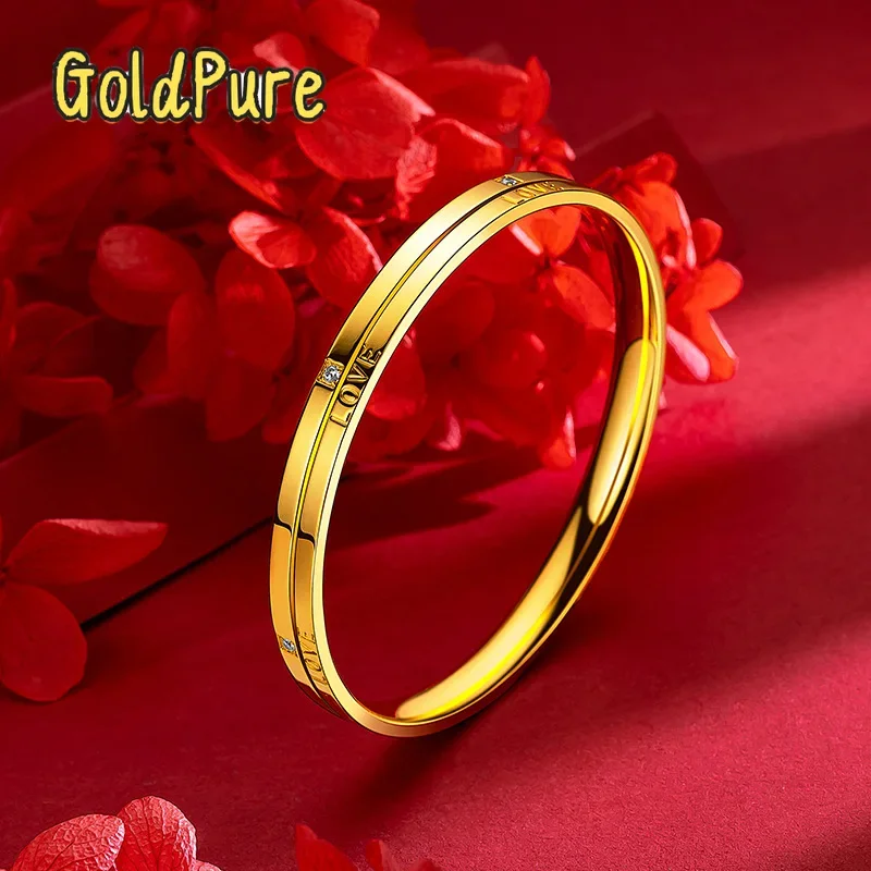 

Золотой браслет Goldpure для женщин, 9999 пробы, 24K, из настоящего золота, 5D, европейский и американский модный дизайн, с цирконами, инкрустированный бриллиантами, простое кольцо B
