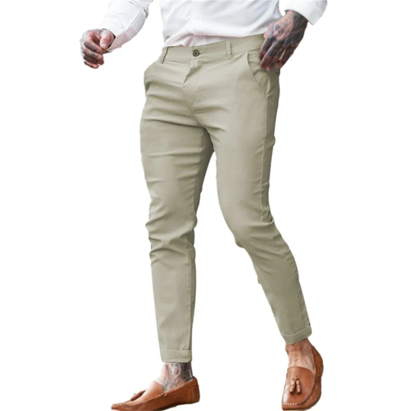 Fashionable Solid Color Slim Pencil Pants Men 2025 Spring Autumn New Casual Pants For Mens Vintage Straight Trousers Streetwear