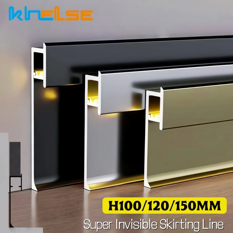 H150mm Ultra-Thin LED Skirting Line Aluminum Profile Recessed Hidden Floor Baseboard PC Diffuser Bedroom Wall Decor Strip Lights