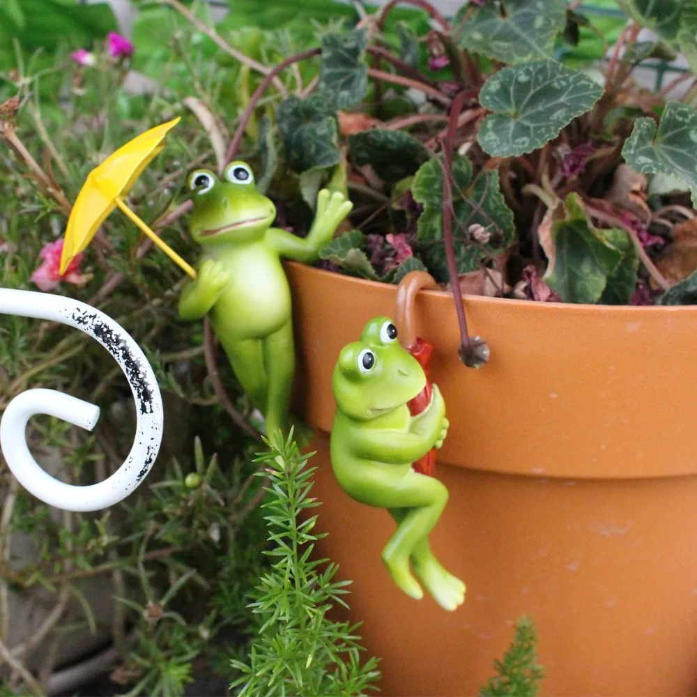 

Simulated Animal Umbrella Frogs Flower Pot Pendant Green Atmosphere Spring Garden Frog Bonsai Hanging Ornaments Resin Statue