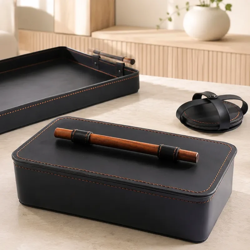 Cosmetics storage box Saddle leather jewelry box Desktop storage Nordic simple light luxury style home storage box