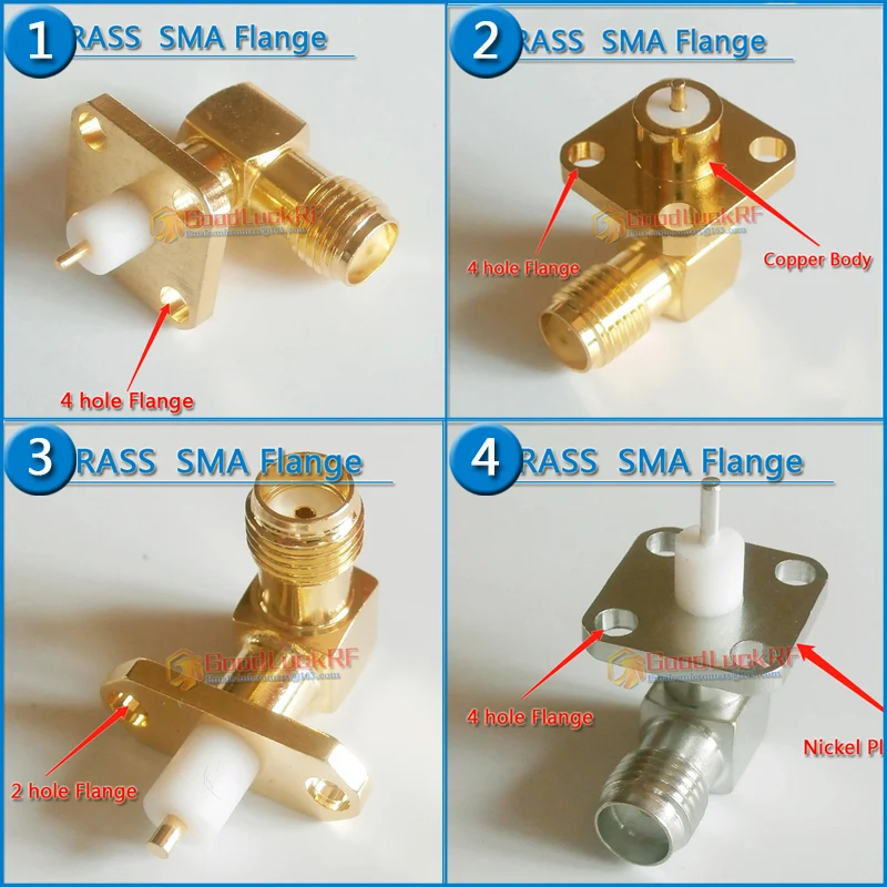 SMA Female deck Solder 90 Degree Right Angle With Flange Chassis Panel Mount RF Connector Adapters