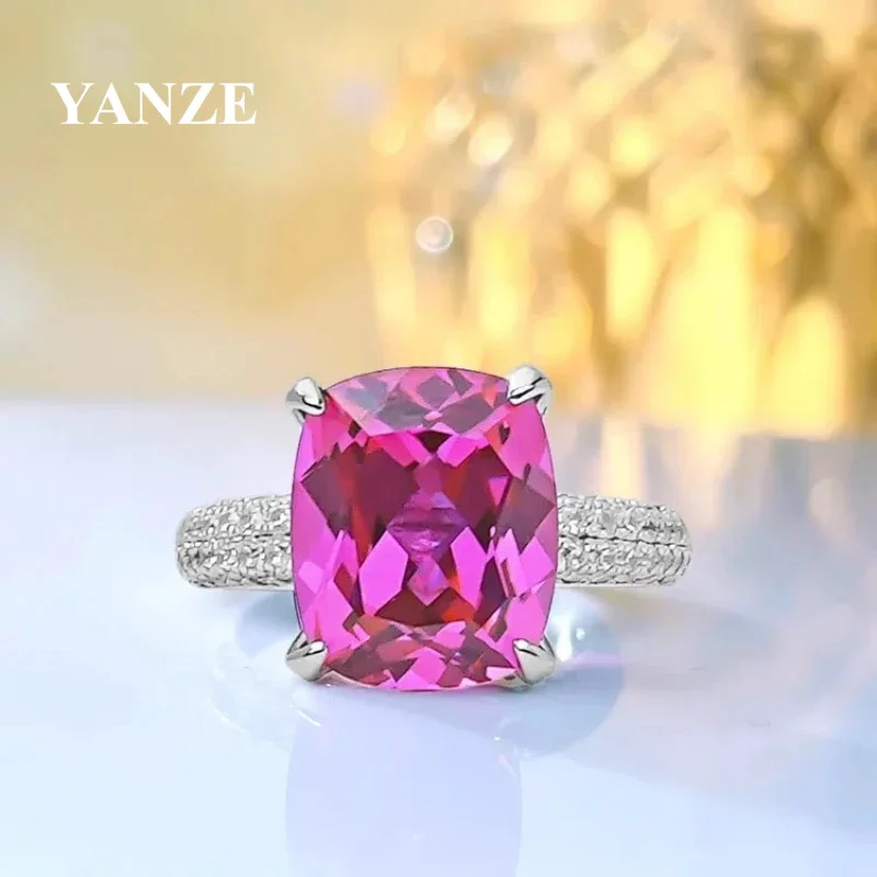 

2024 100% S925 Silver Luxury Rupee Large High Carbon Diamond Ruby Ring 10 * 12mm Square Fashion Versatile