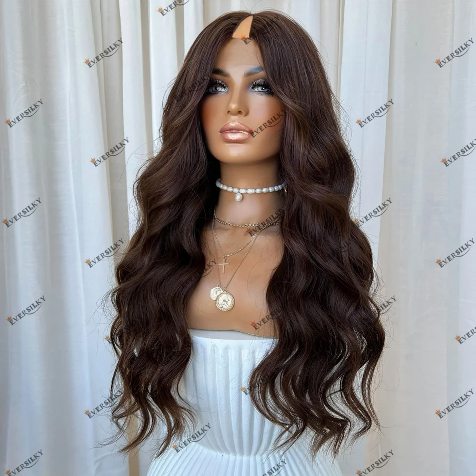 

Long Wavy Black Brown U Part Human Hair Wigs Glueless Easy Wear Machine Made Cheap Human Hair Black Women Wig Remy Brazilian
