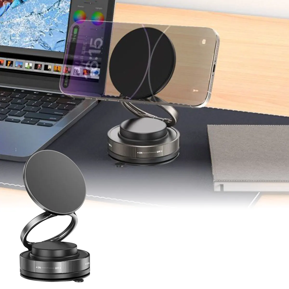 

360 ° Регулируемая вакуумная магнитная присоска, держатель для телефона, складное телескопическое крепление для автомобиля для iphone 16, 15, прямая трансляция