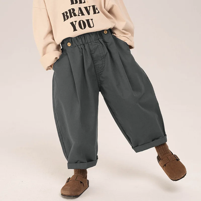 

2025 New Children's Pants 2-7Y Korean Style Boys Solid Color Simple Pants Pure Cotton Trousers for Spring and Autumn Season
