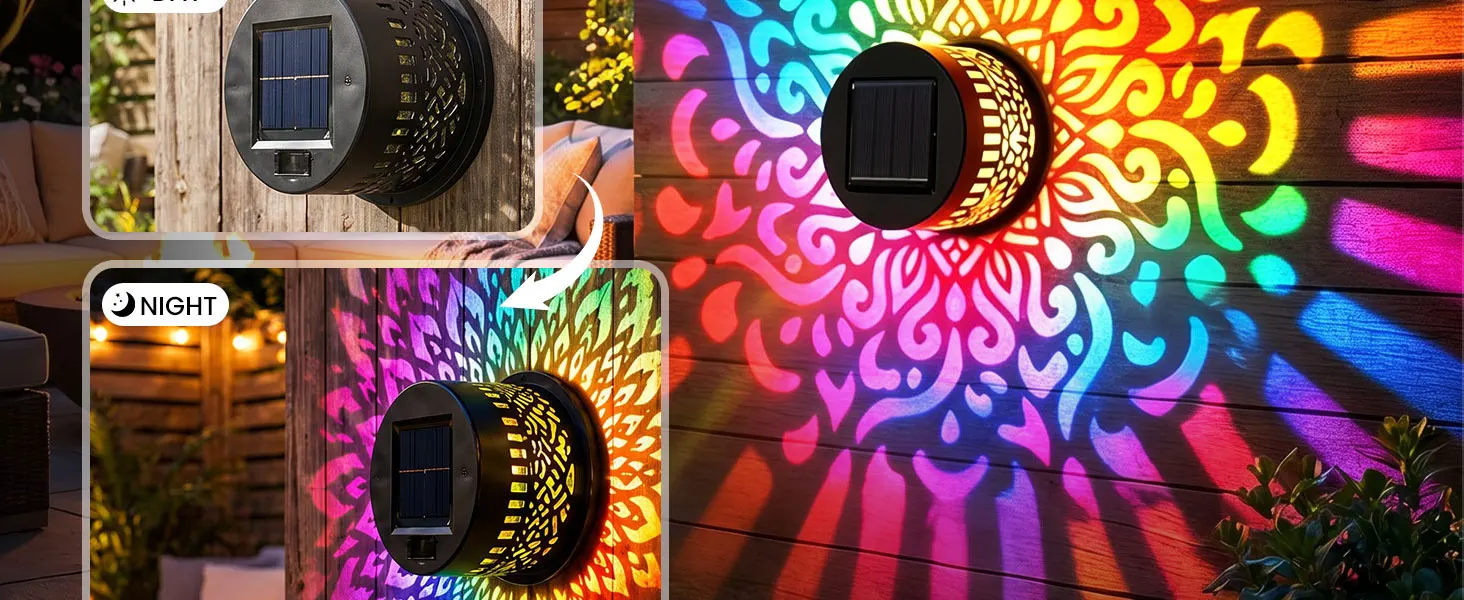 Solar-Diamant-Projektions-Wandleuchten, Wasserdichte LED-Zaunlampe, Kabellose Außendekoration für Garten, Rasen, Veranda und Flur – Detail 6