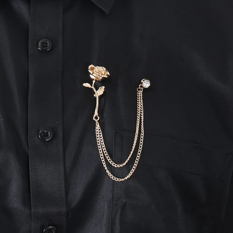 Neue Metall Rose Blume Brosche Strass Quaste Kette Anstecknadeln für Männer und Frauen Trendy Schmuck Anzug Hemd Abzeichen Zubehör – Detail 4