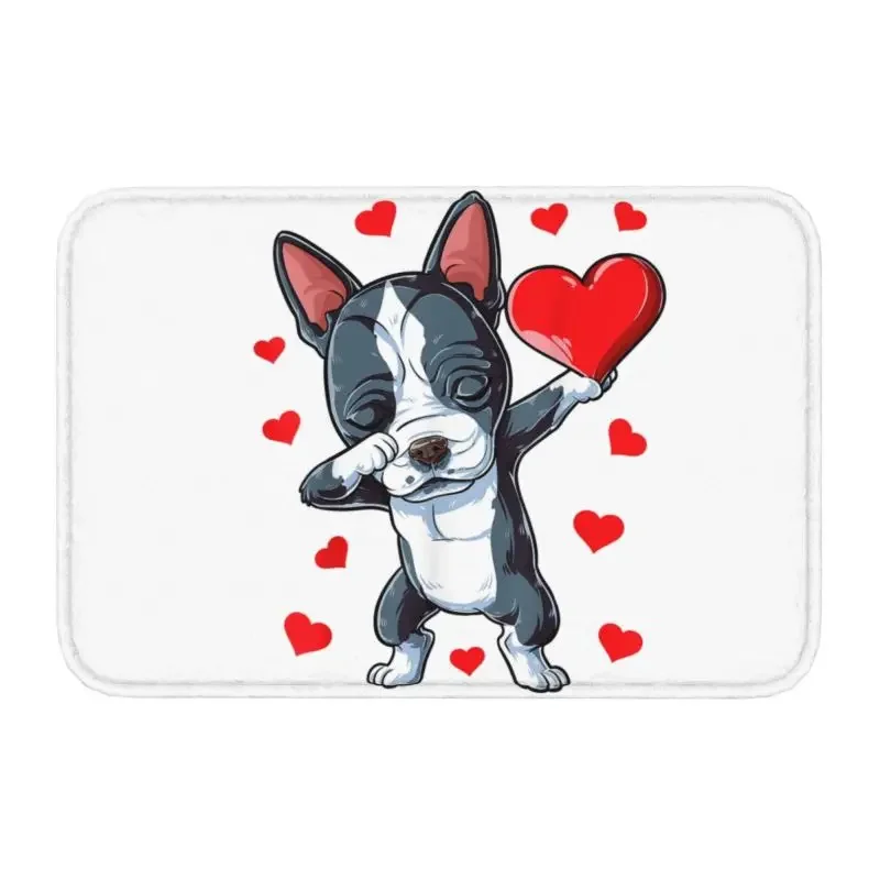 Dabbing Boston Terrier Heart Doormat Non-Slip Bathroom Kitchen Mat Bedroom Balcony Door Floor Entrance Carpet Rug