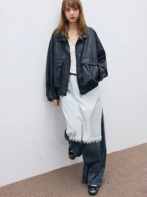 

Классический кожаный воротник-стойка в стиле ретро, повседневный воротник H905, осеннее новое поступление, женская модная длинная застежка-молния