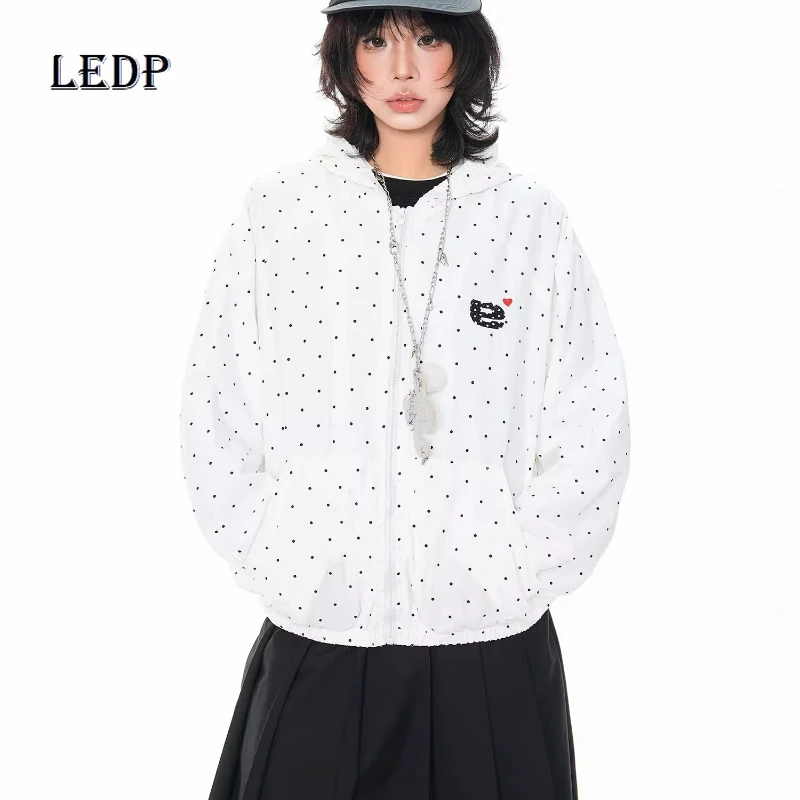 

2026 Spring And Summer New Polka Dots Full Print Hooded Women's Coat Korean Girl Loose Casual Thin Sunscreen Cardigan Top Ladies