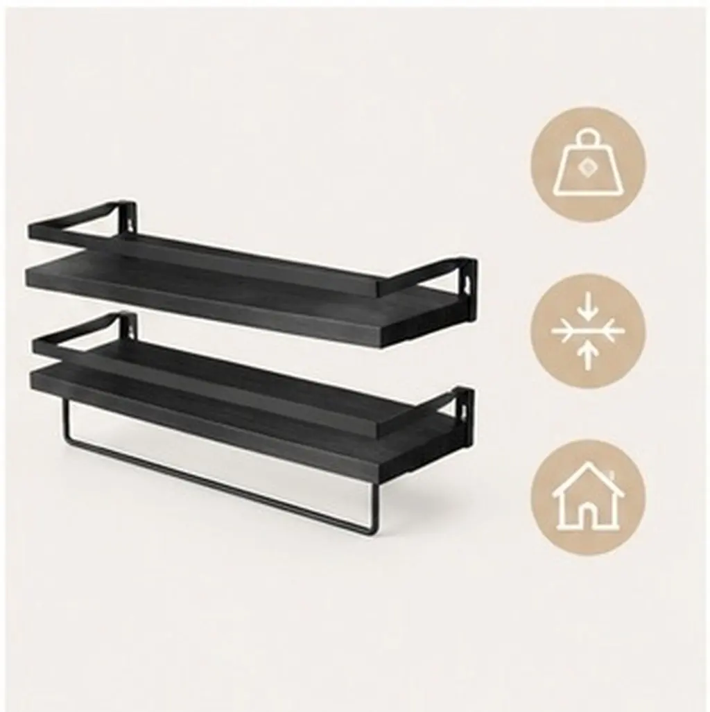 2Pcs Black Floating Wall Shelf Iron Frame Wall Mounted Storage Rack for Small Items Planter Bathroom Kitchen Display Holder